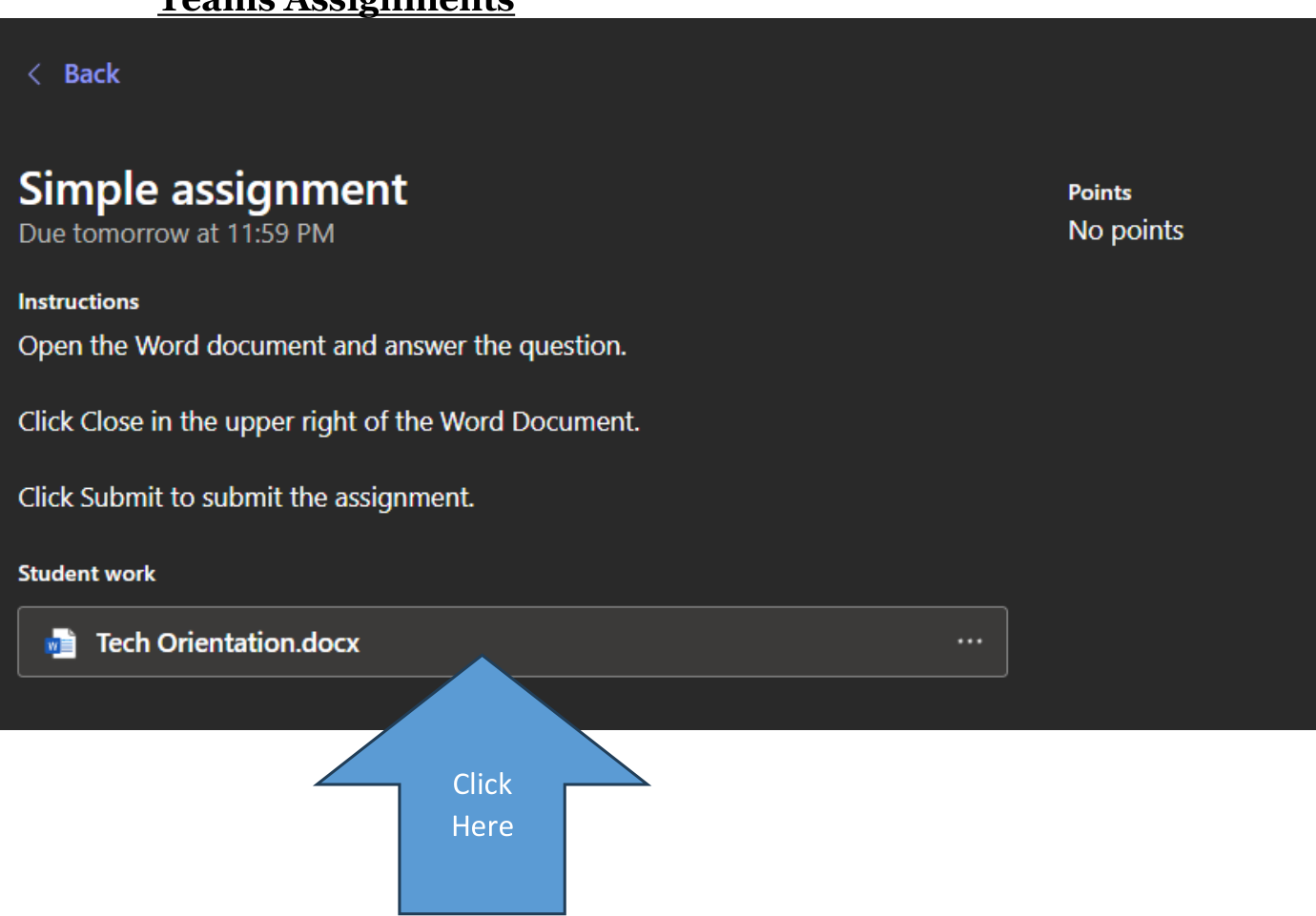 A Teams assignment showing the attached document and the Turn in button